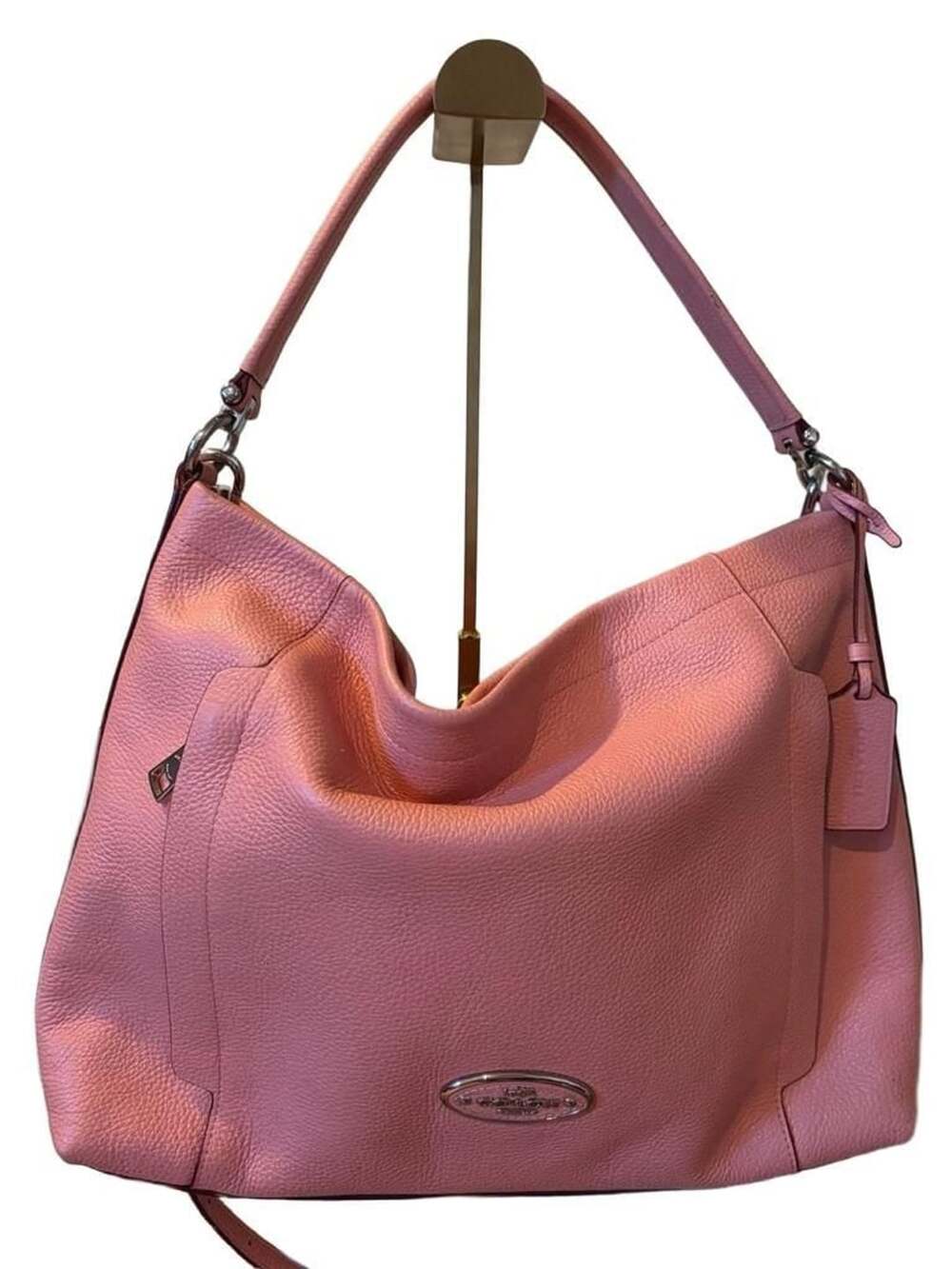 Coach Pink Pebbled Leather Large Hobo / Shoulder Bag with Crossbody Strap